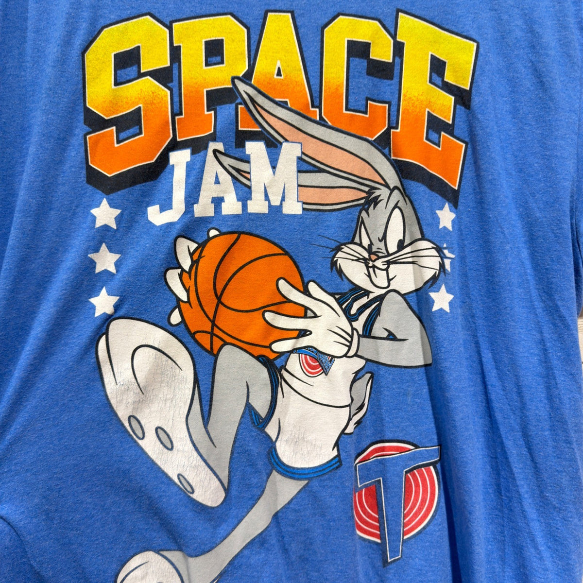 Space Jam Graphic T-Shirt Men XL Blue Bugs Bunny Tune Squad Retro *Flawed1