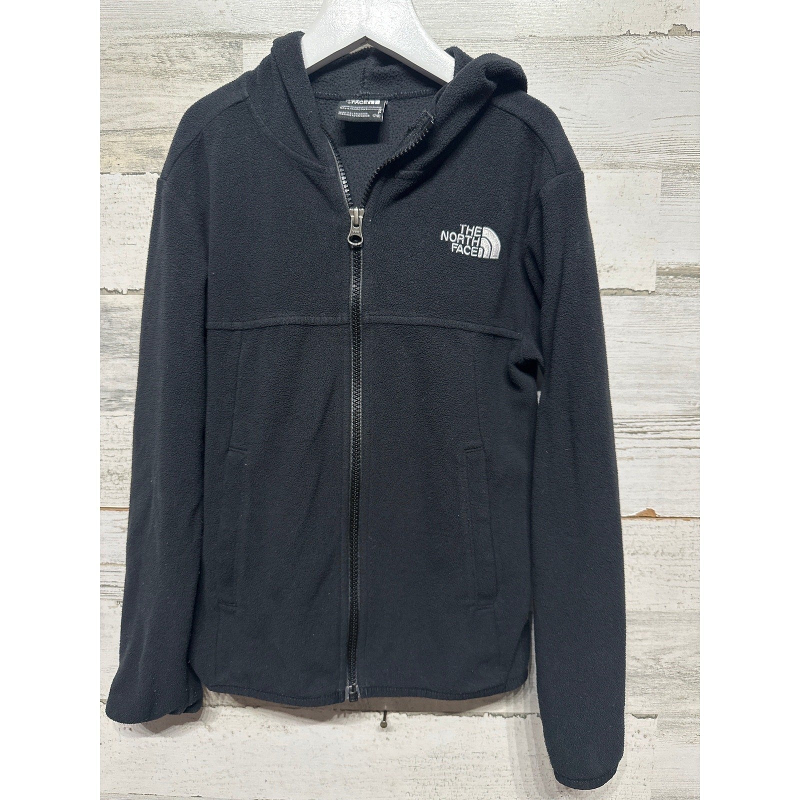 The North Face Fleece Hoodie Boys Small 7/8 Black Full Zip EUC0