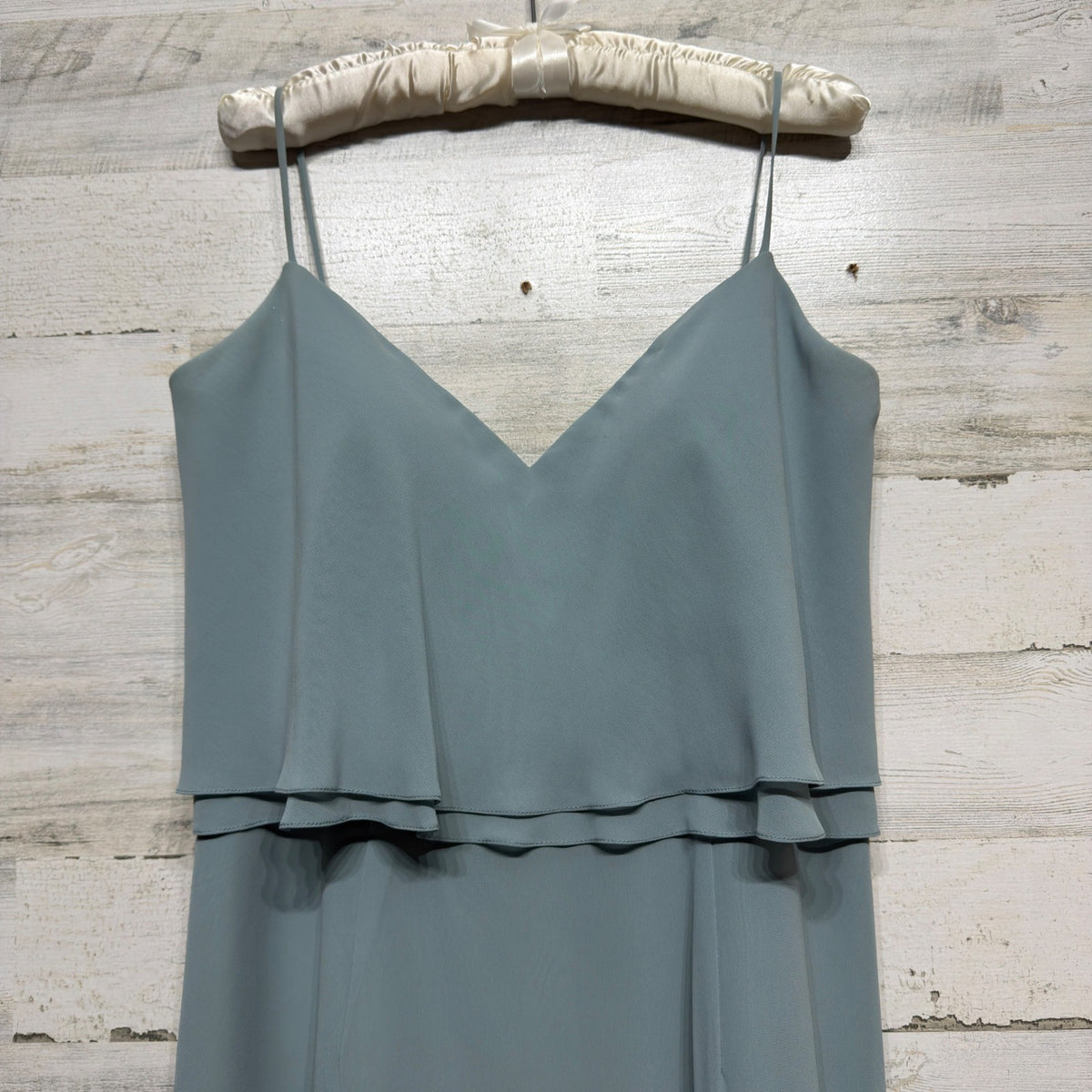 Jasmine Belsoie Maxi Dress Women 16 Blue Ruffle Chiffon Formal Bridesmaid EUC1