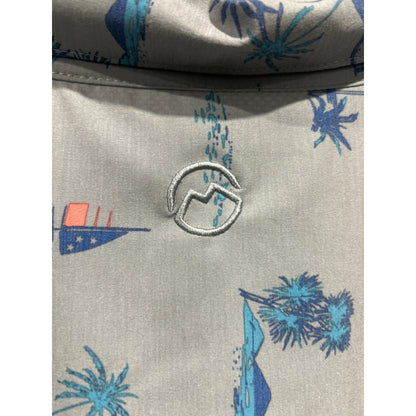 Magellan Button Down Shirt Men 3XL Gray Tropical Sailboat Fishing Gorpcore EUC2