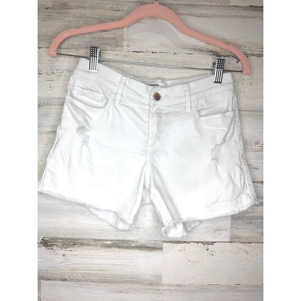 Abercrombie MIDI Shorts Girls 15/16 White Distressed Denim Summer GUC*0