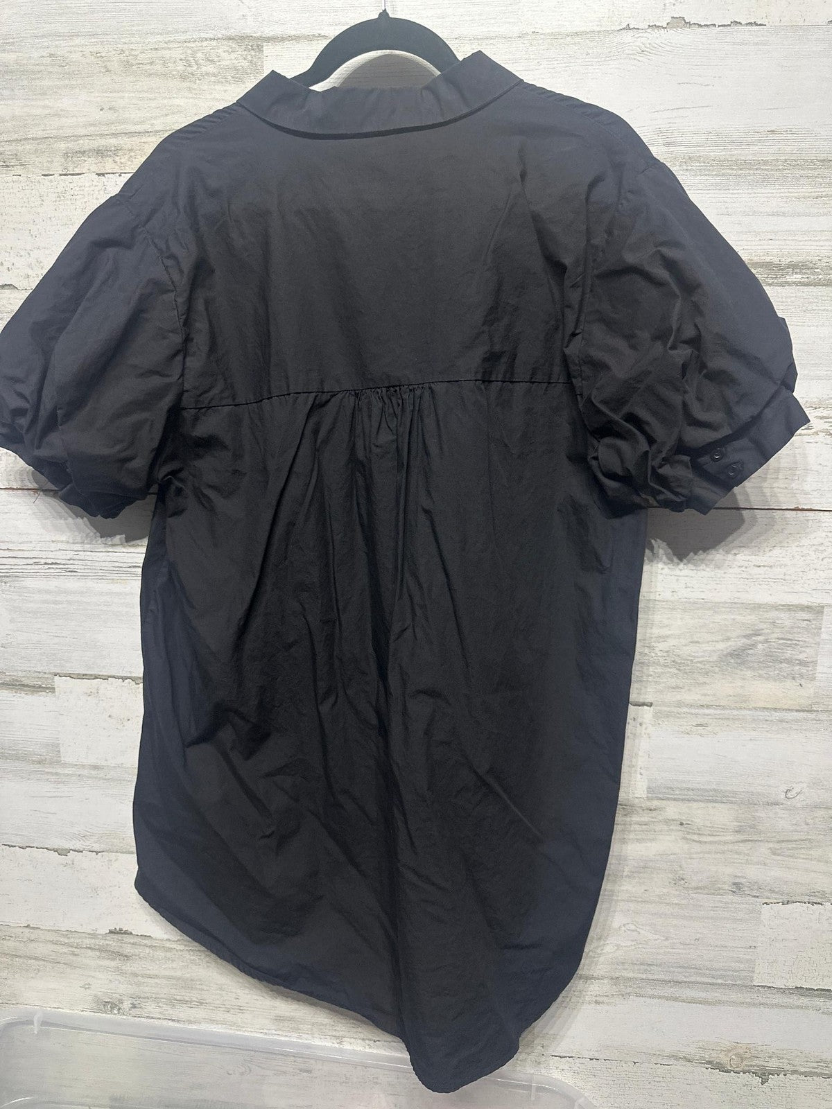 Gaudie Button Down Top Womens M Black Puff Sleeve Cotton Poplin EUC3