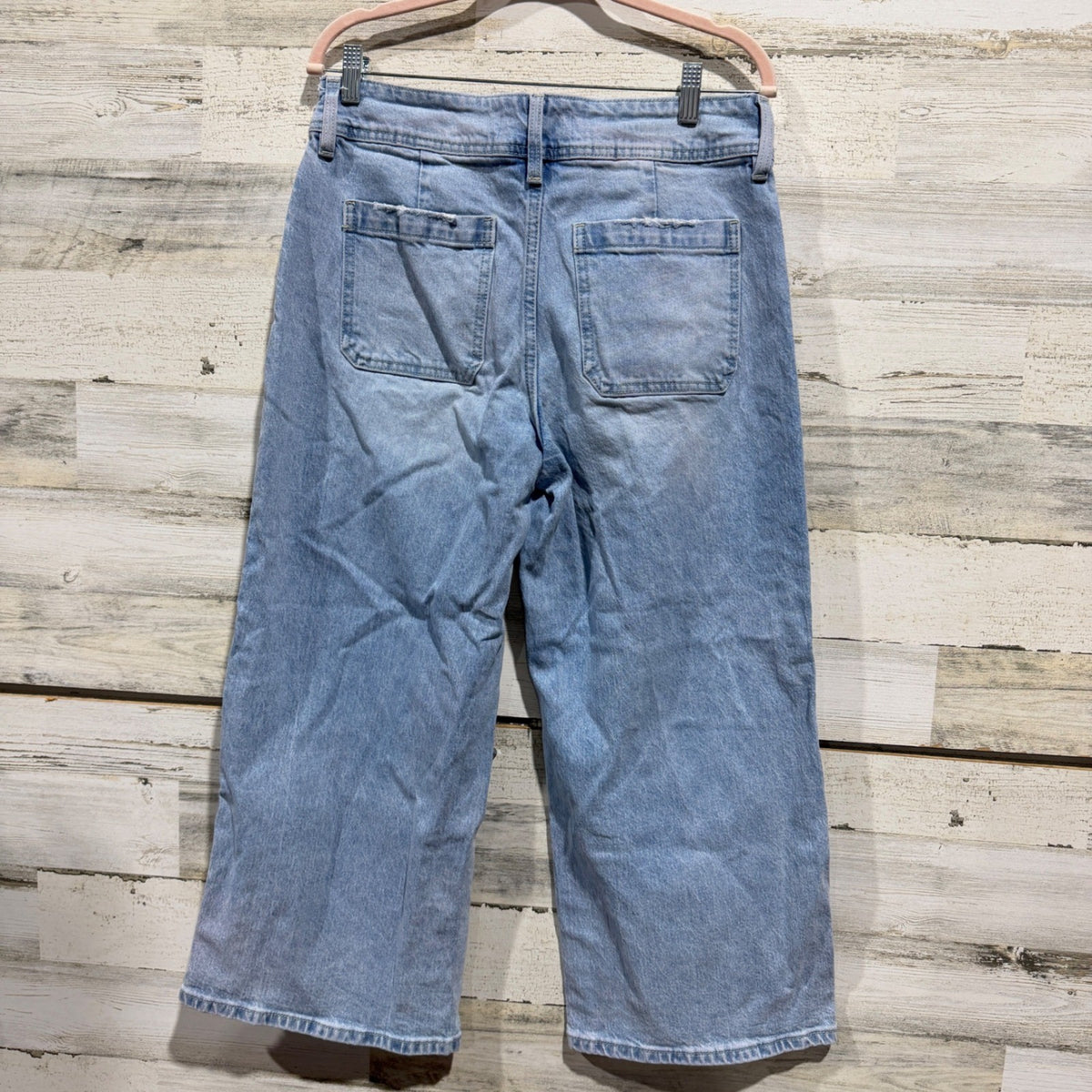 Kancan Wide Leg Crop Jeans Women Size 8 Light Wash Denim Boho Flawed*6