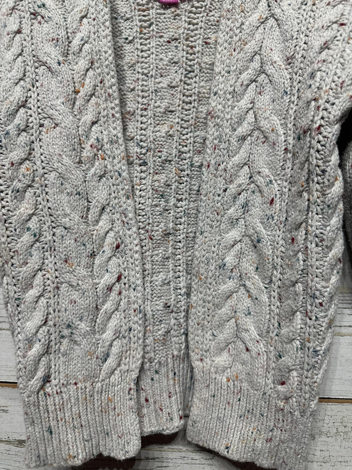 RuffleButts Cardigan Girls 2T/3T Cream Cable Knit Confetti Open Front EUC2