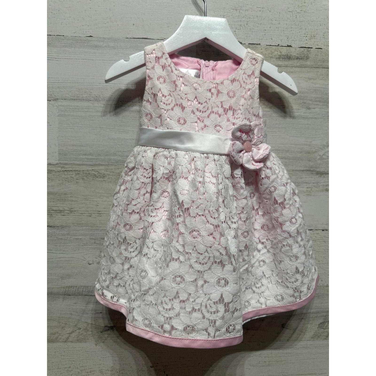 Jessica Anne Lace Dress Girls 12M Pink White Floral Special Occasion EUC0
