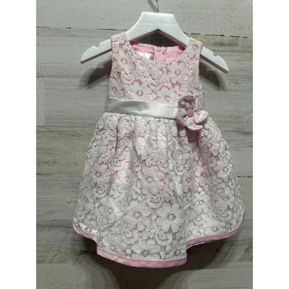 Jessica Anne Lace Dress Girls 12M Pink White Floral Special Occasion EUC0
