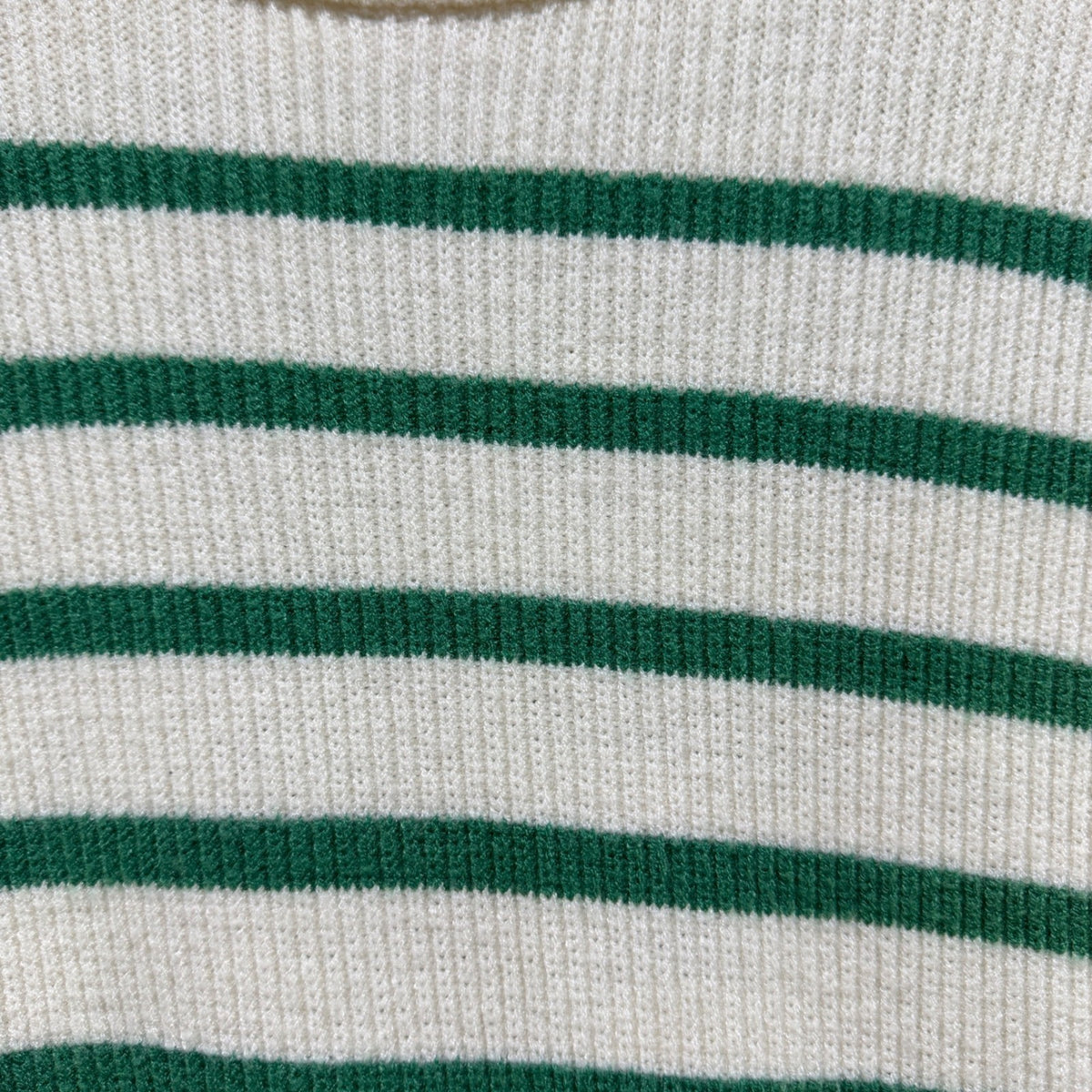 PrettyGarden Sweater Women S Green White Striped Cap Sleeve Detail Preppy EUC3