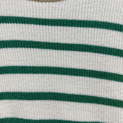 PrettyGarden Sweater Women S Green White Striped Cap Sleeve Detail Preppy EUC3