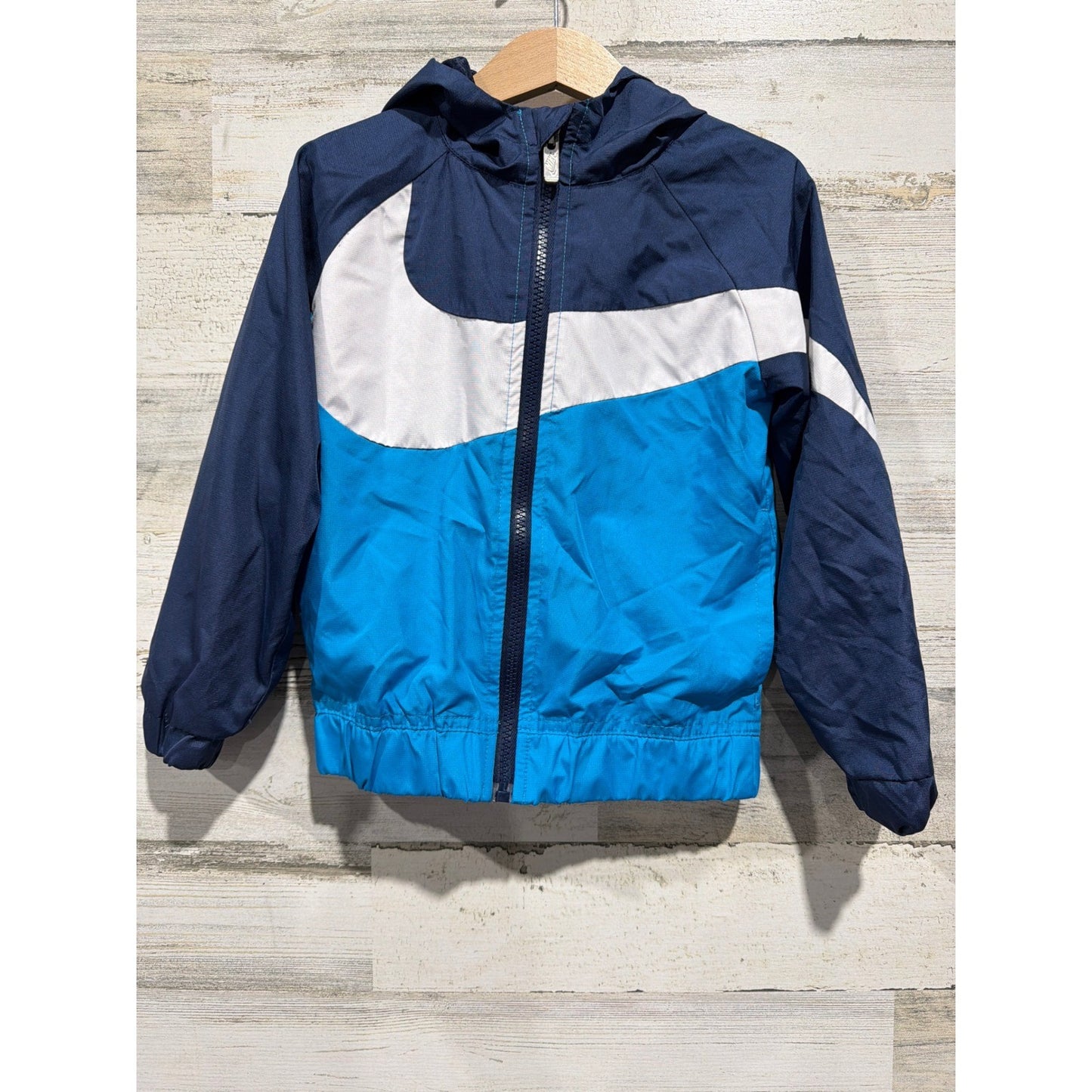 Nike Windbreaker Jacket Boys XS 4 Blue White Big Swoosh Sportswear EUC0