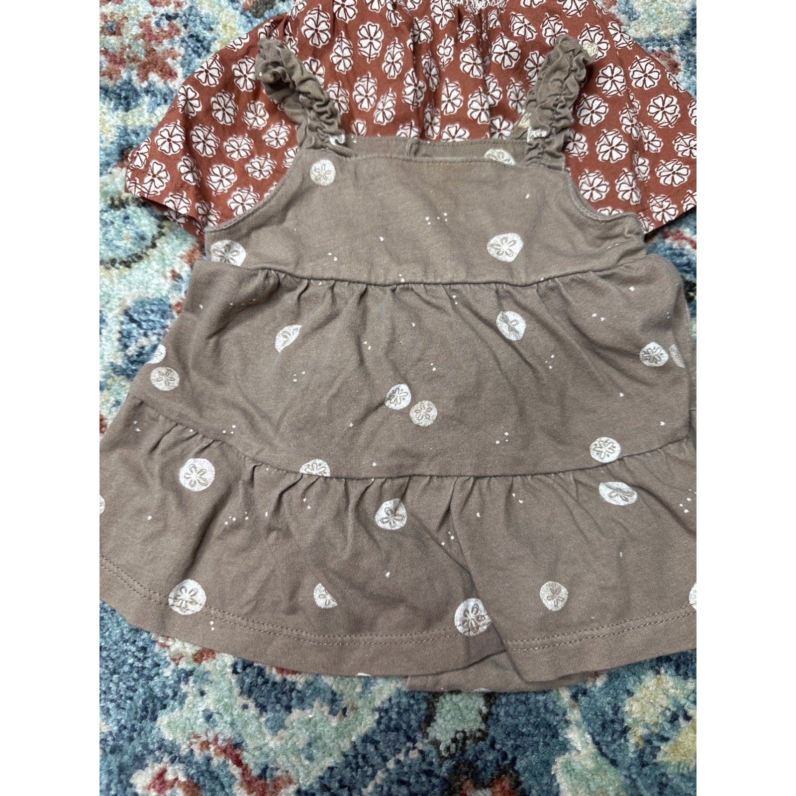 Carter's Baby Girl 3 Month Rust Brown White Floral Smocked Bundle GUC2