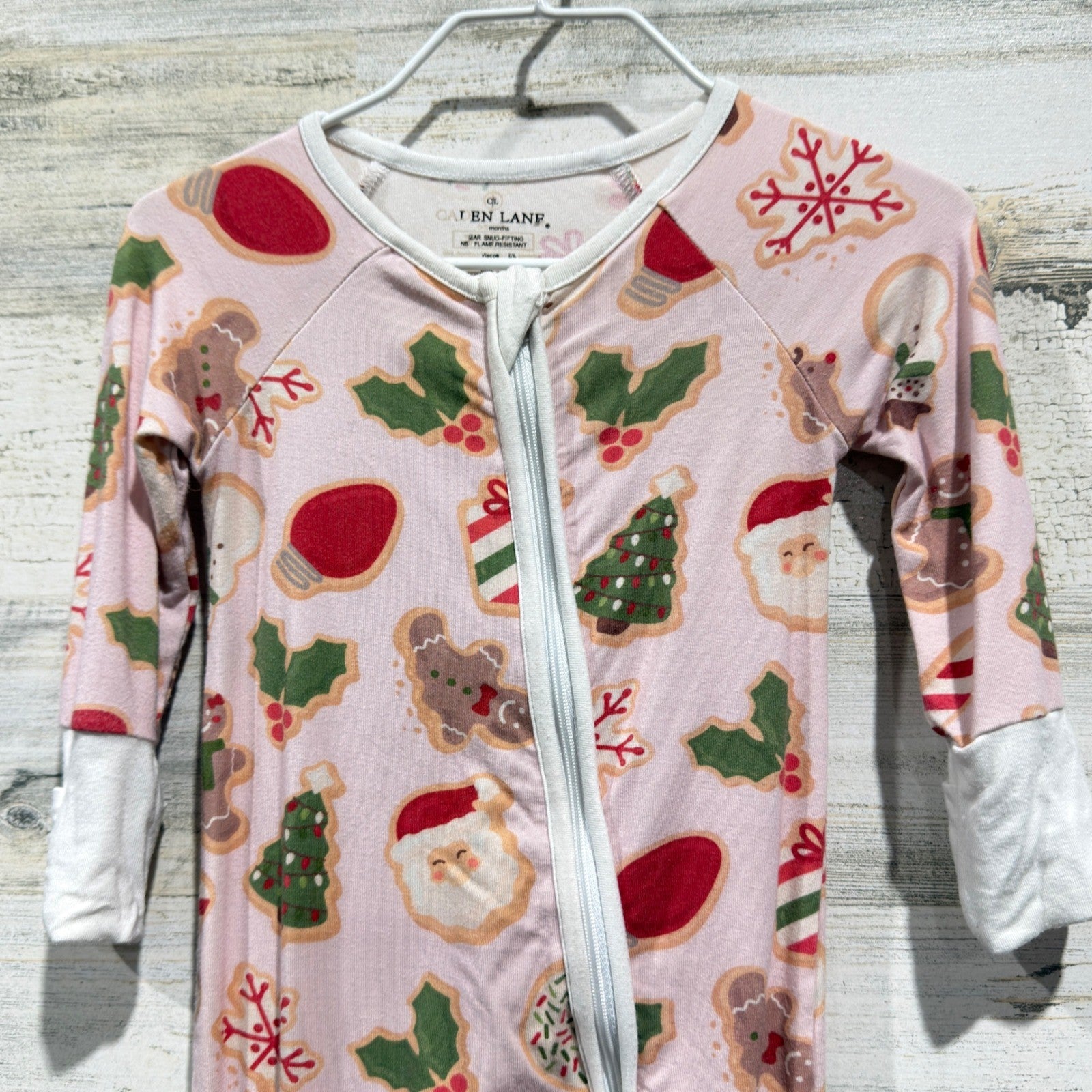 Caden Lane Sleeper Girls 0-3M Pink Christmas Cookie Bamboo Holiday PJs1