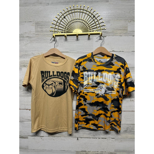 A4 Badger Sport Bulldogs T-Shirts Boys Youth XS Gold Camo Athletic EUC0