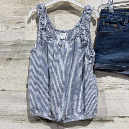 Abercrombie Kids Crazy 8 2pc Outfit Set Girls 10/12 Blue Striped Linen Denim EUC1