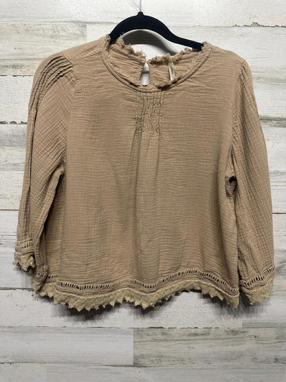 Rylee + Cru Gauze Blouse Women S Tan Lace Trim Pintuck Boho EUC0
