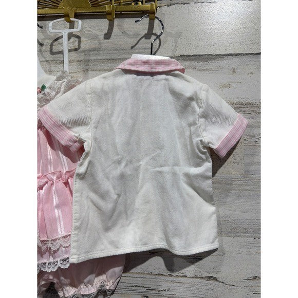 Vintage Dress Lot Girls 0-3M Pink White Lace Ruffle Floral Coquette *Flaws5