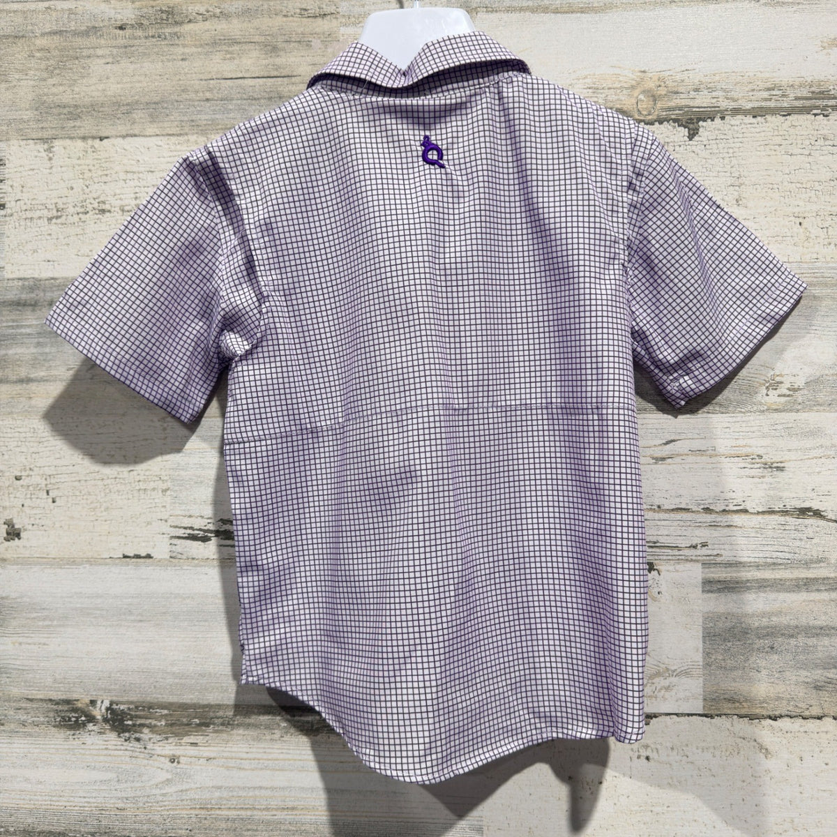 Blue Quail Guayabera Fishing Shirt Boys 4T Purple Plaid  Performance EUC4
