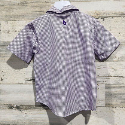 Blue Quail Guayabera Fishing Shirt Boys 4T Purple Plaid  Performance EUC4