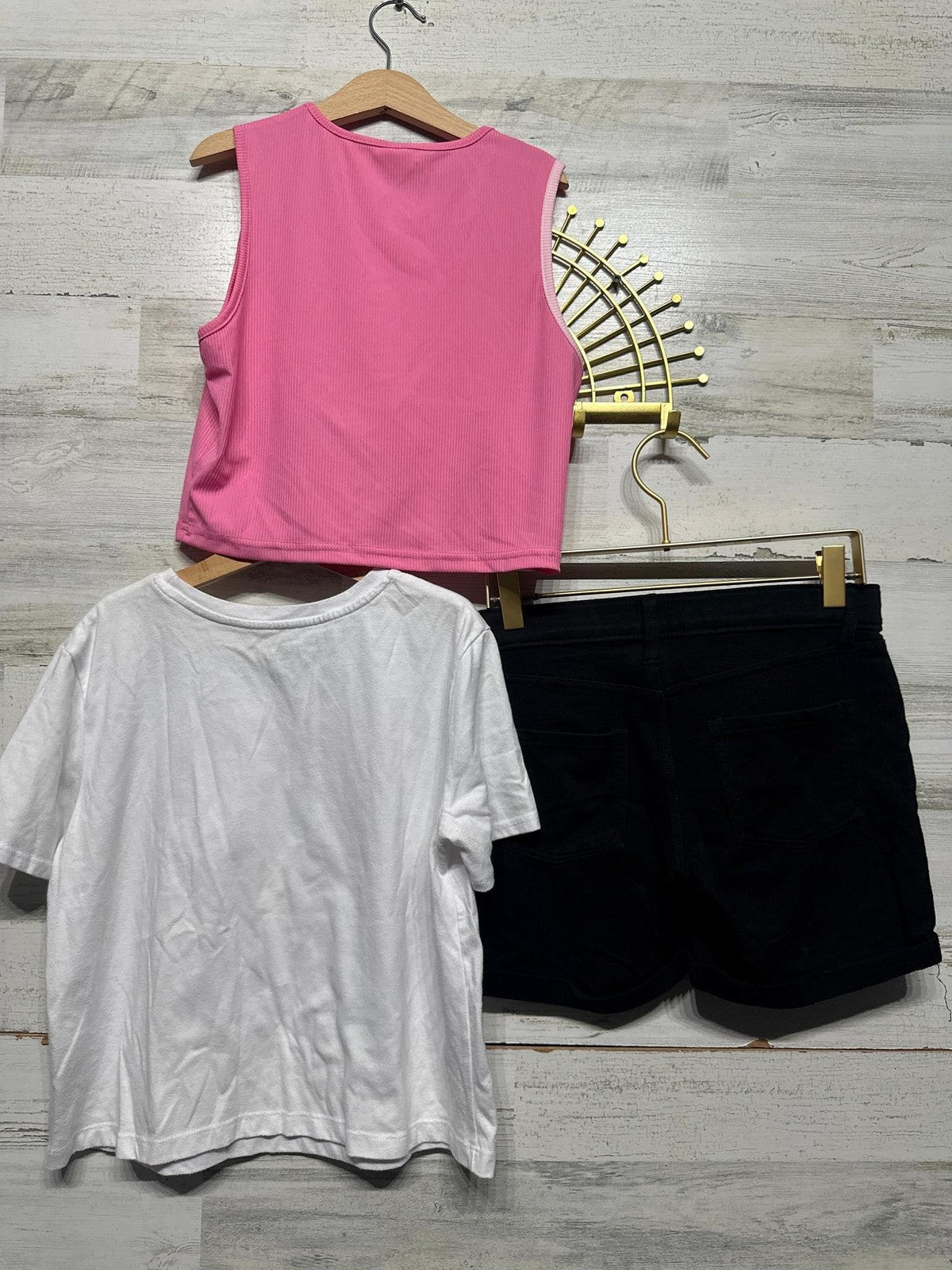 Girls 10-12 3 Piece Bundle Shirts Shorts Pink Black Bundle1