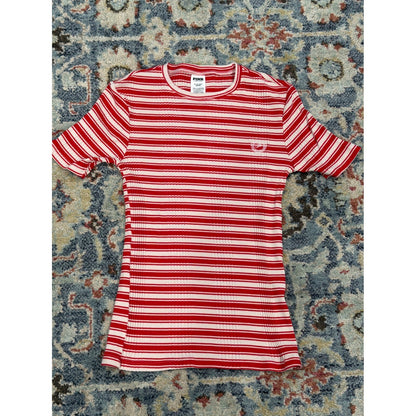 Victoria's Secret PINK Ribbed Tee Women XS Red White Striped Preppy EUC0