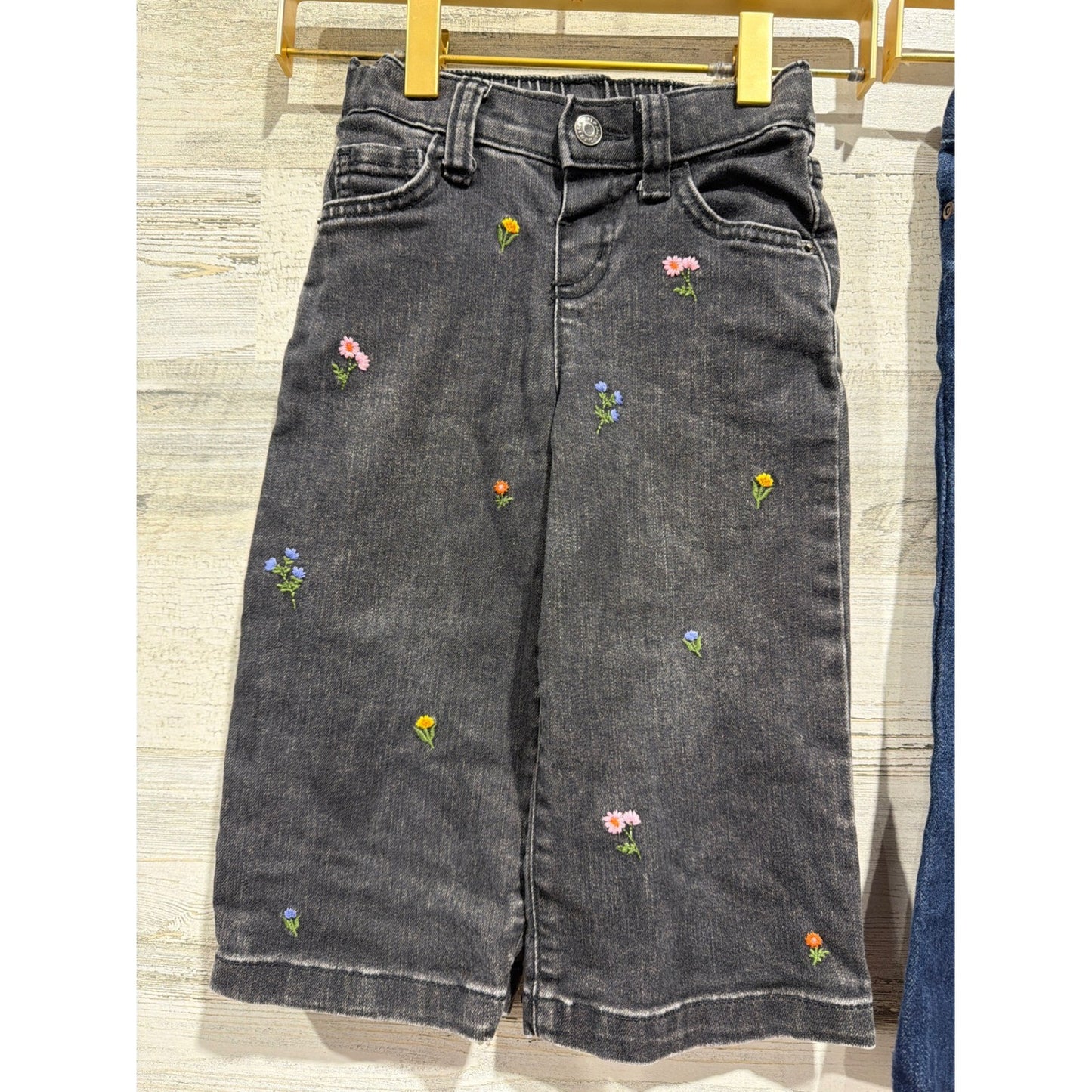 Baby Gap Cat and Jack Jeans Girls 2T Blue Black Floral Flare Wide Leg EUC2