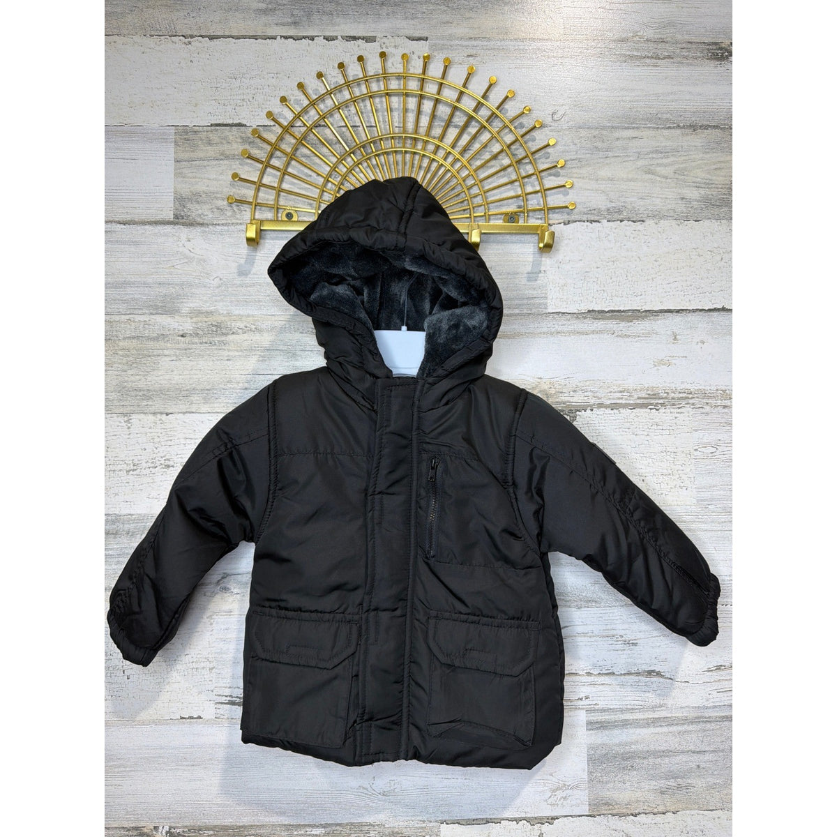 Body Glove Puffer Jacket Boys 24M Black Hooded Faux Fur Winter Gorpcore EUC0