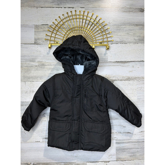 Body Glove Puffer Jacket Boys 24M Black Hooded Faux Fur Winter Gorpcore EUC0
