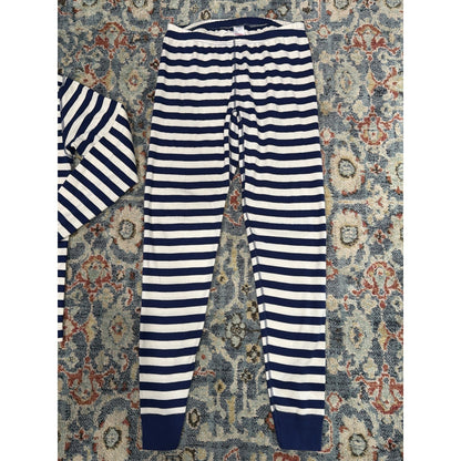 Hanna Andersson Pajama Set Women Medium Navy Blue Striped Organic Cotton EUC4