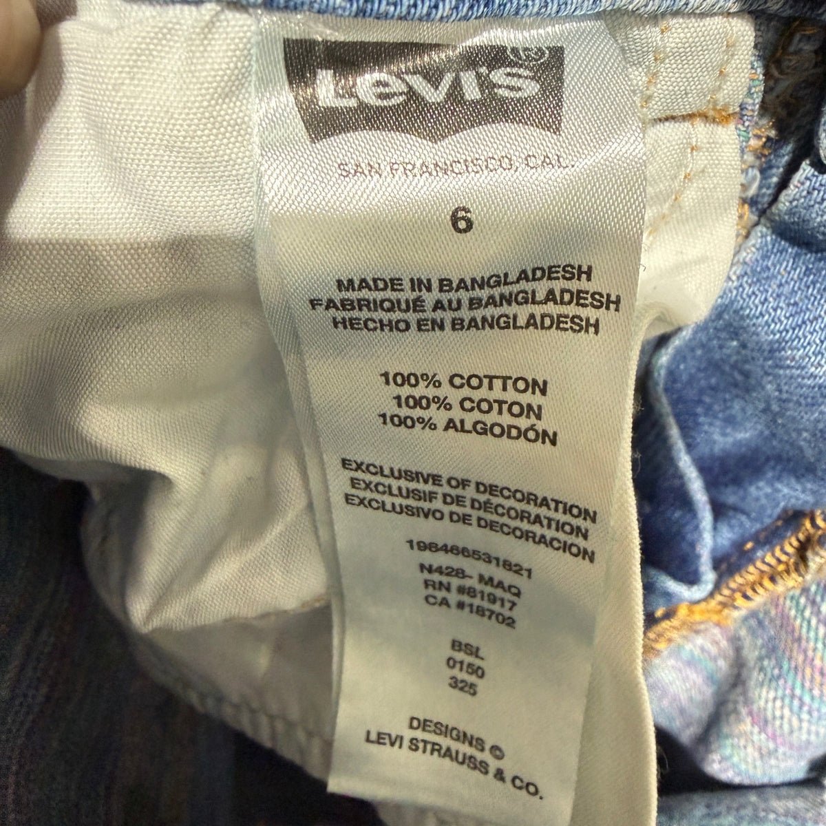 Levi Wide Leg Jeans Girls Size 6 Blue 100% Cotton Distressed Rainbow Boho 90s7