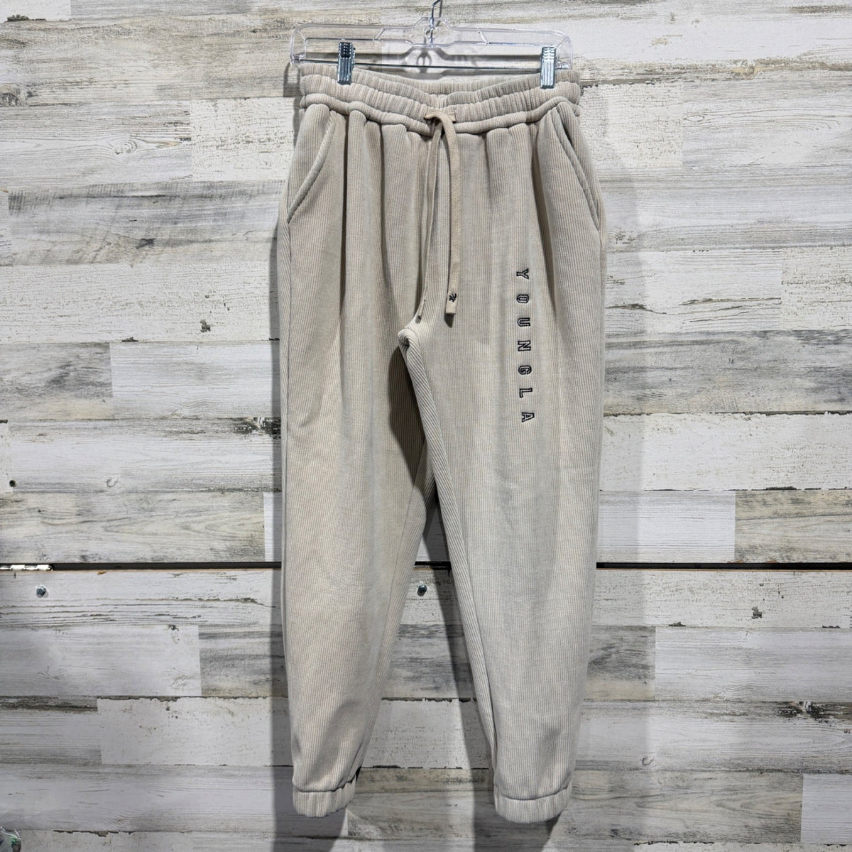 YoungLA 444 Ribbed Corduroy Joggers Men Medium Tan Solid Streetwear Modern0