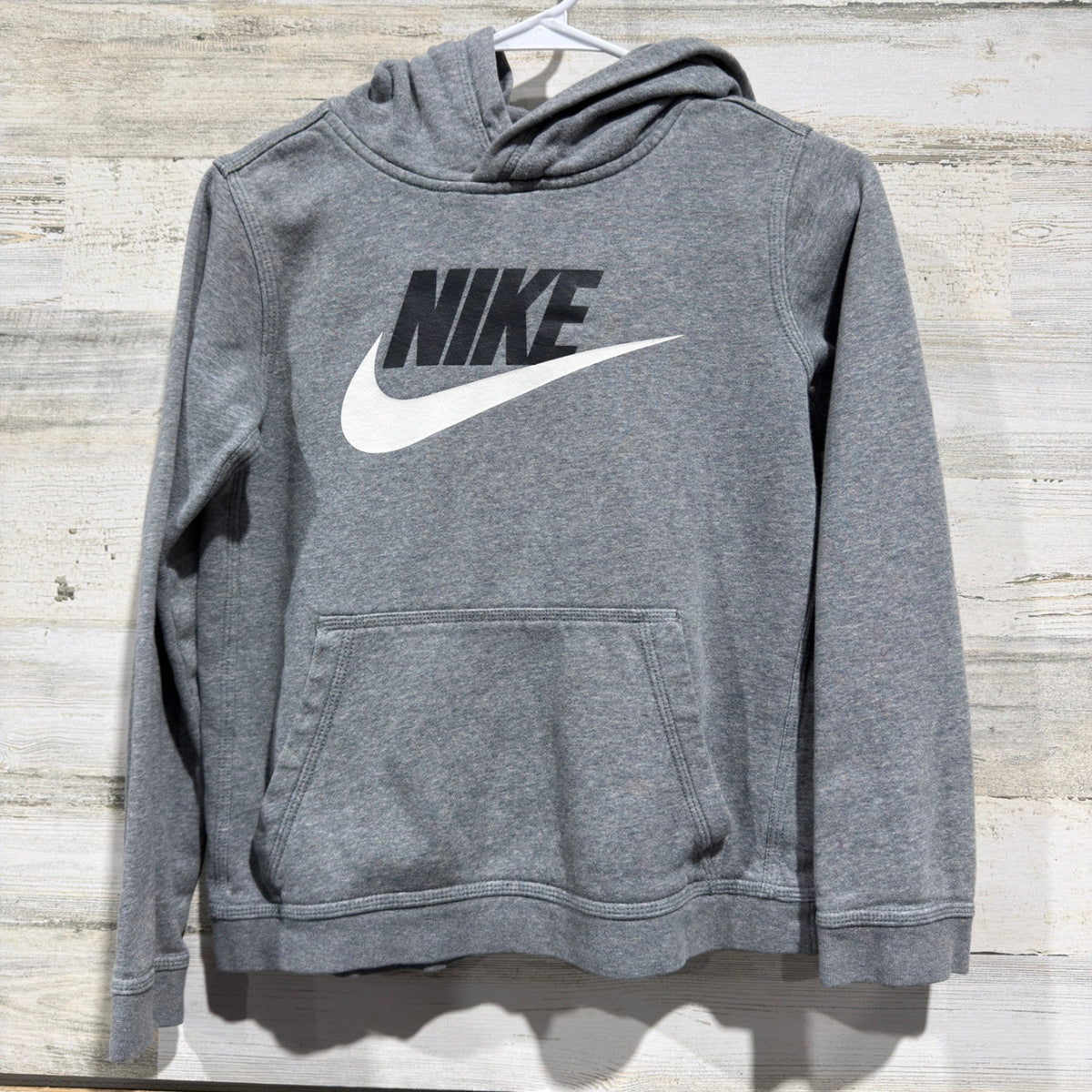Nike Pullover Hoodie Kids Large Gray Graphic Swoosh Sportswear *Flawed*0