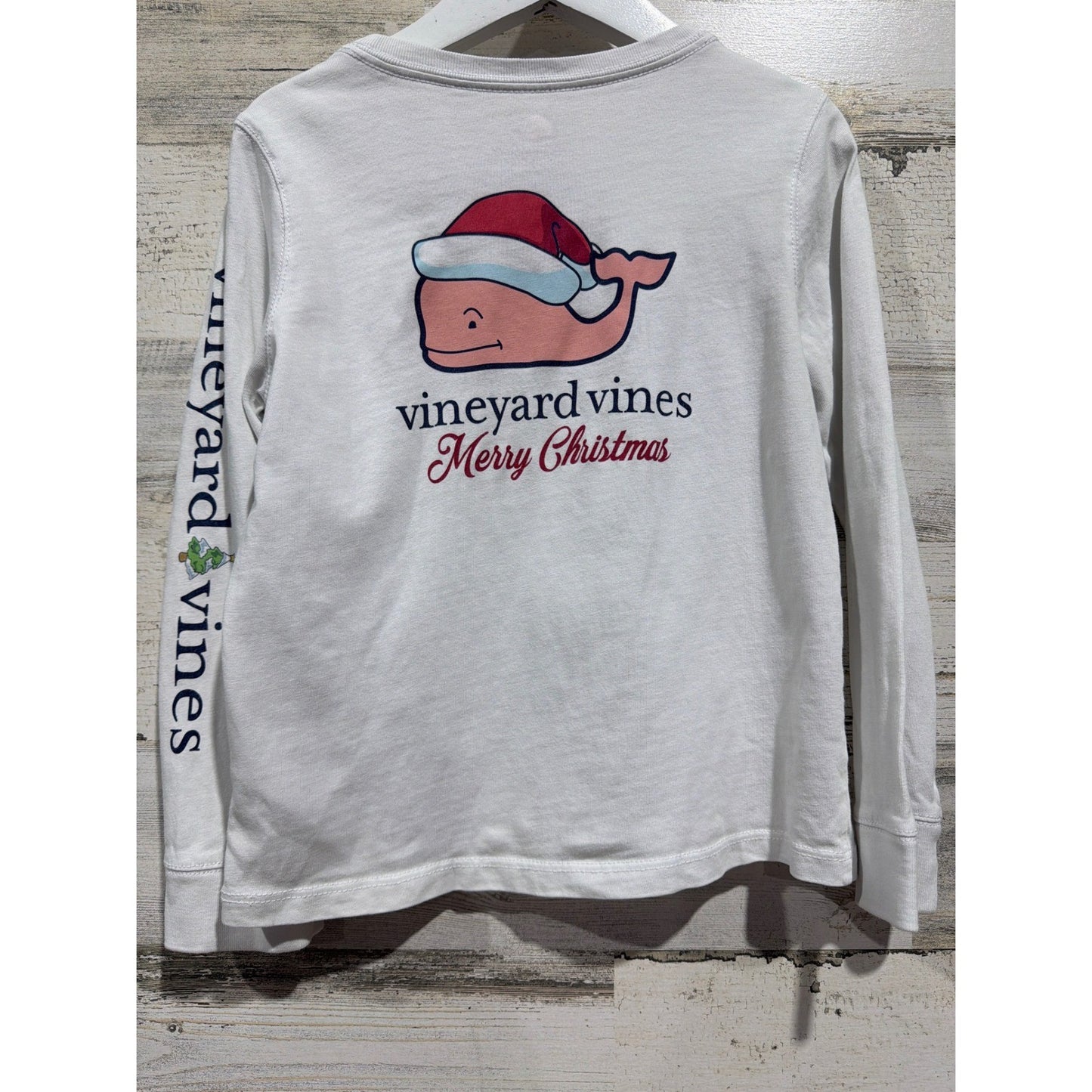 Vineyard Vines Shirt Boys 4T White Santa Whale Long Sleeve Christmas Preppy4