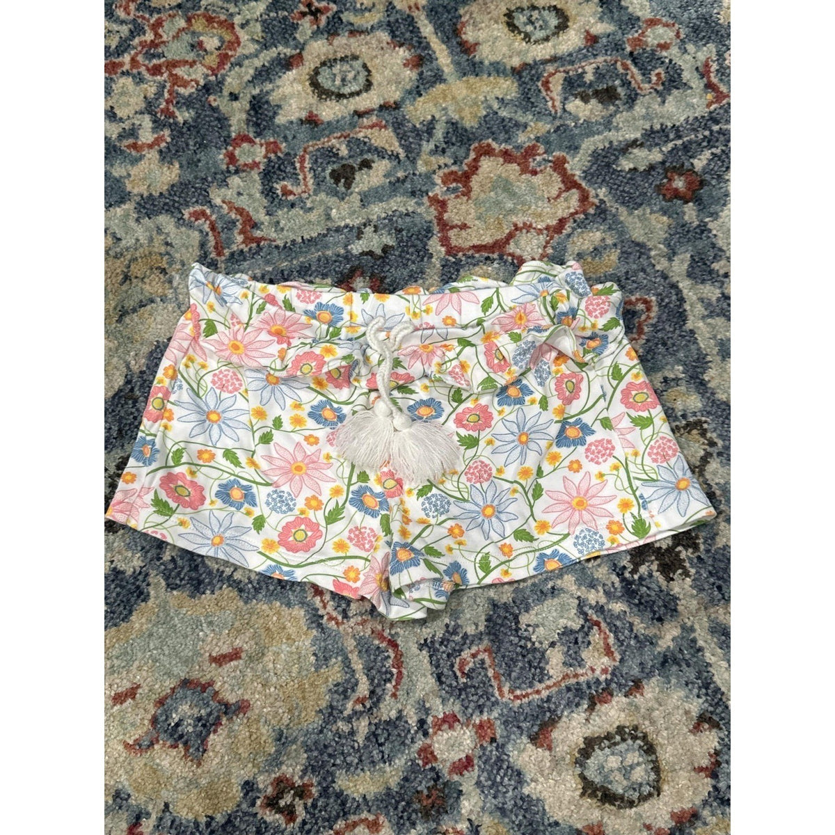 Bella Bliss Pima Cotton Shorts Girls Size 4 White Floral Tassel EUC0