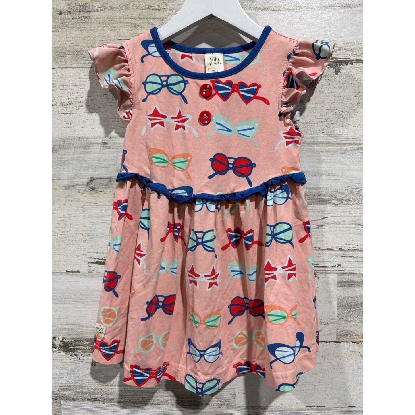 Wildflowers Sunglasses Tunic Dress Girls Size 6 Pink Flutter Sleeve Retro EUC0
