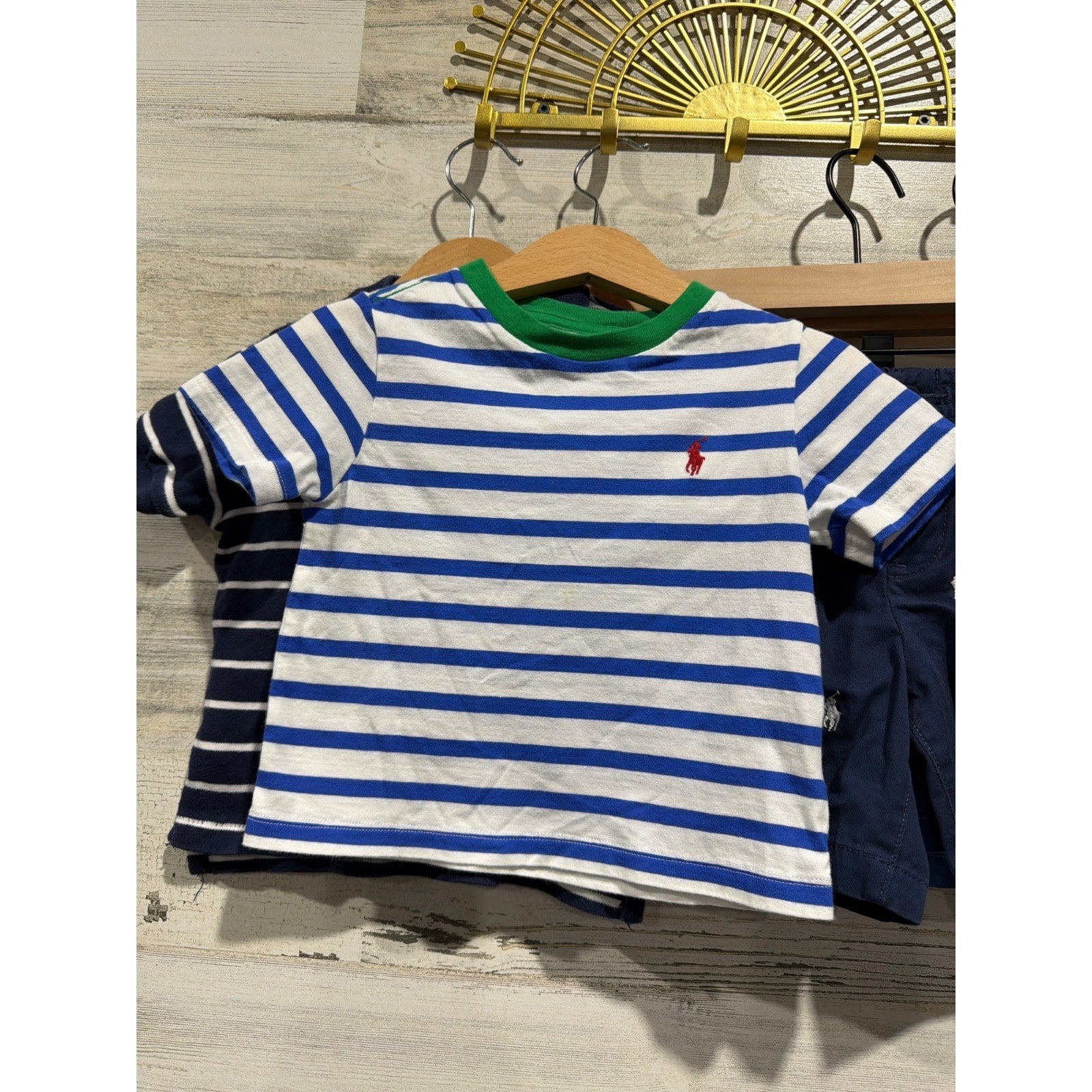 Ralph Lauren Bundle Boys 18-24M Blue Striped Polo Shorts Swim Trunks Preppy EUC2
