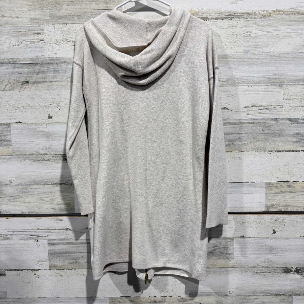 Tahari Longline Zip Hoodie Sweater Women M Oatmeal Cotton Blend Casual GUC*5