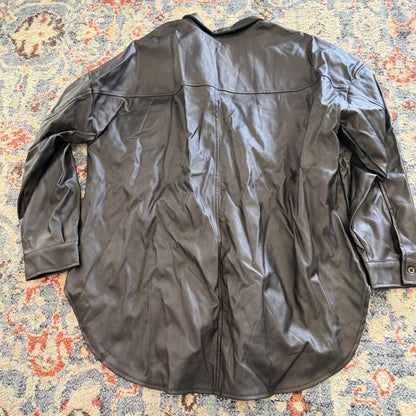 Hyfve Faux Leather Button Down Shacket Women Large Black Contemporary NWT3