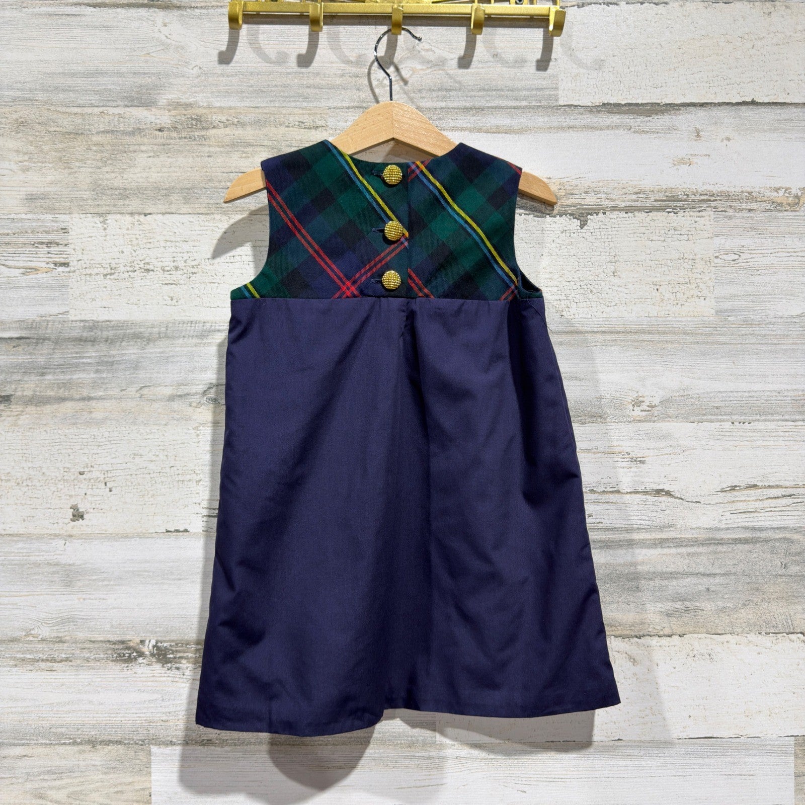 The Beaufort Bonnet Company Jumper Girls 4T Navy Plaid Preppy EUC2