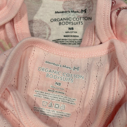 Member's Mark Bodysuit 4pk Girls NB Pink Fruit Ruffle Organic Cotton EUC5