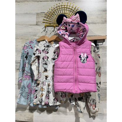 Disney Minnie Mouse Vest Dress Pants Girls 3T 4T Pink Blue Character EUC0