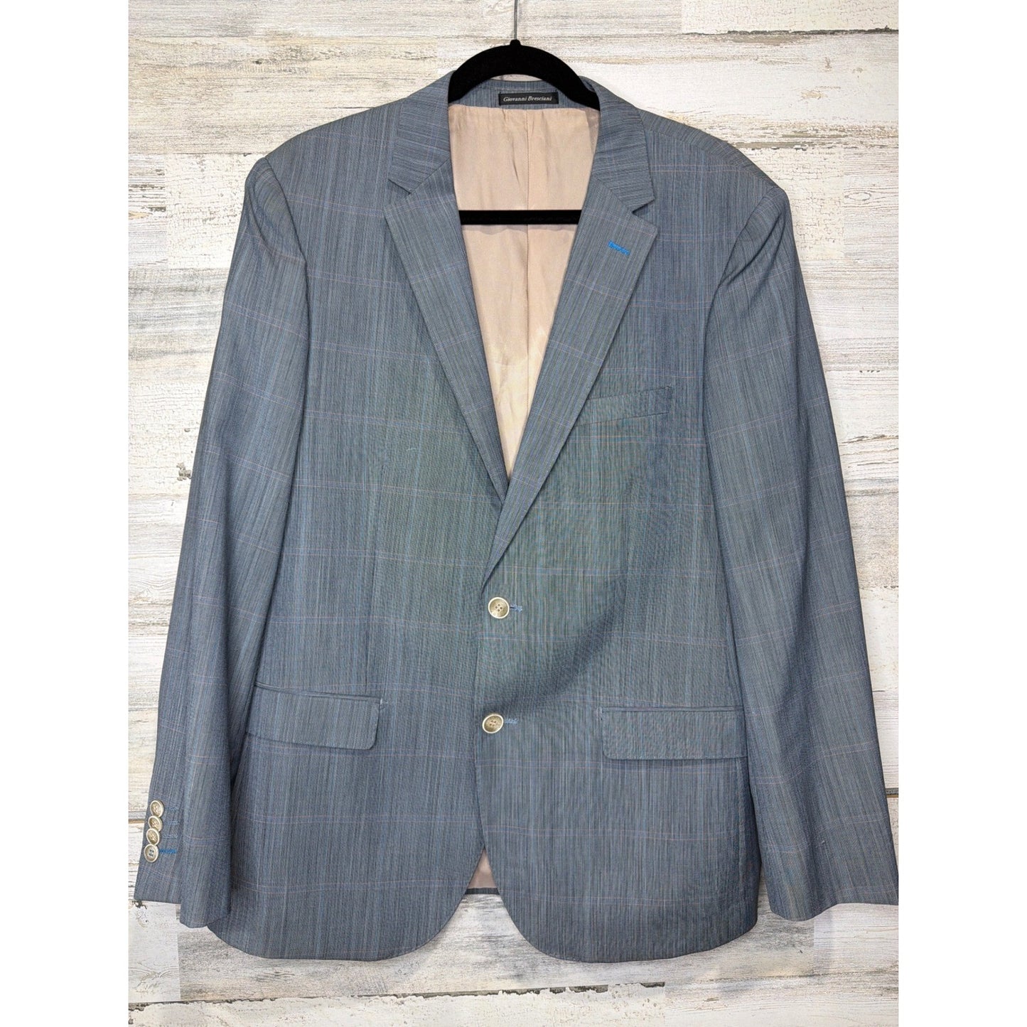 Giovanni Bresciani Blazer Men 42R Blue Glen Plaid Check Two Button Jacket EUC0