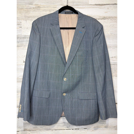 Giovanni Bresciani Blazer Men 42R Blue Glen Plaid Check Two Button Jacket EUC0