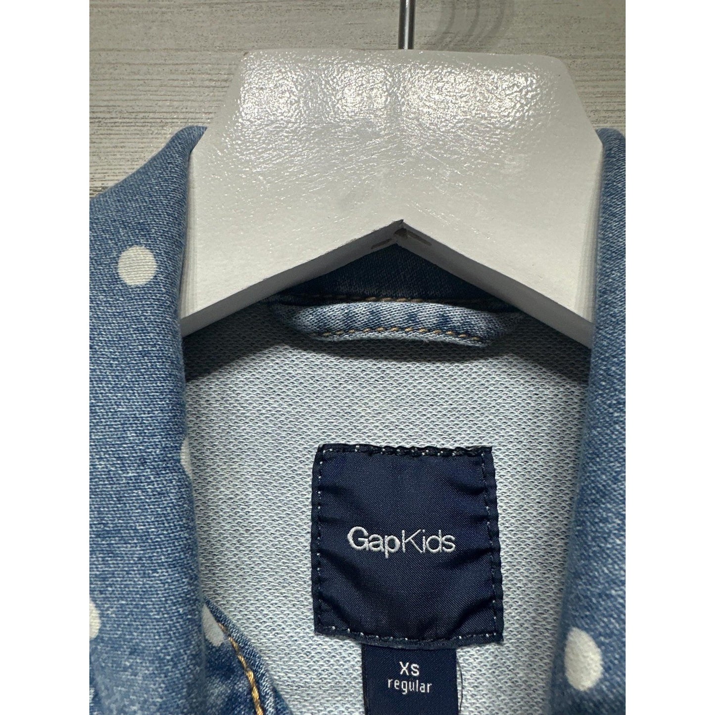 Gap Denim Jacket Girls XS 4-5 Blue Polka Dot Stretch Jean Trucker EUC1