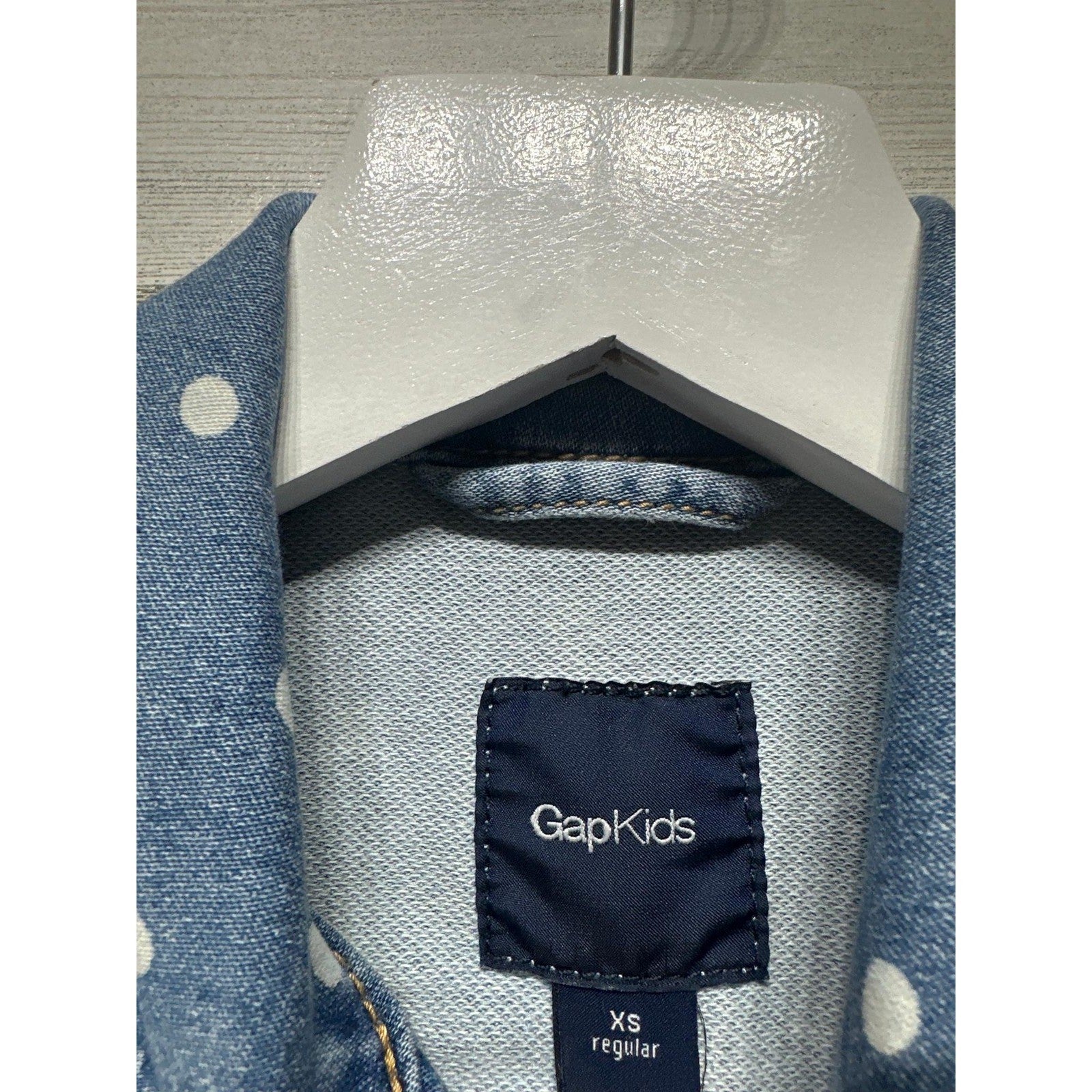Gap Denim Jacket Girls XS 4-5 Blue Polka Dot Stretch Jean Trucker EUC1