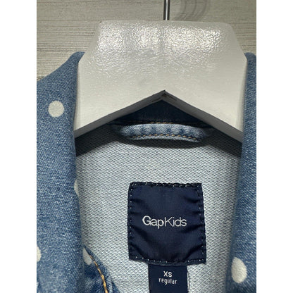 Gap Denim Jacket Girls XS 4-5 Blue Polka Dot Stretch Jean Trucker EUC1