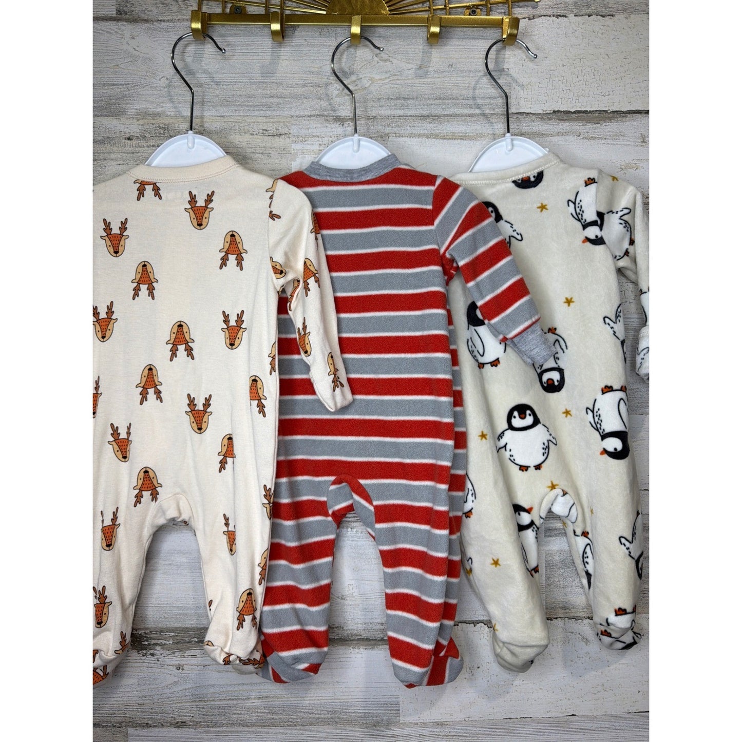 Old Navy Child of Mine Sleepers Boys 0-3M Multi Reindeer Penguin Brother EUC4