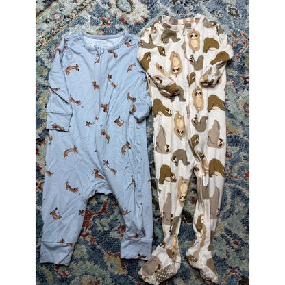 Old Navy Modern Moments Boys 6-12M Multi Animal Palm Romper Sleeper Bundle GUC3