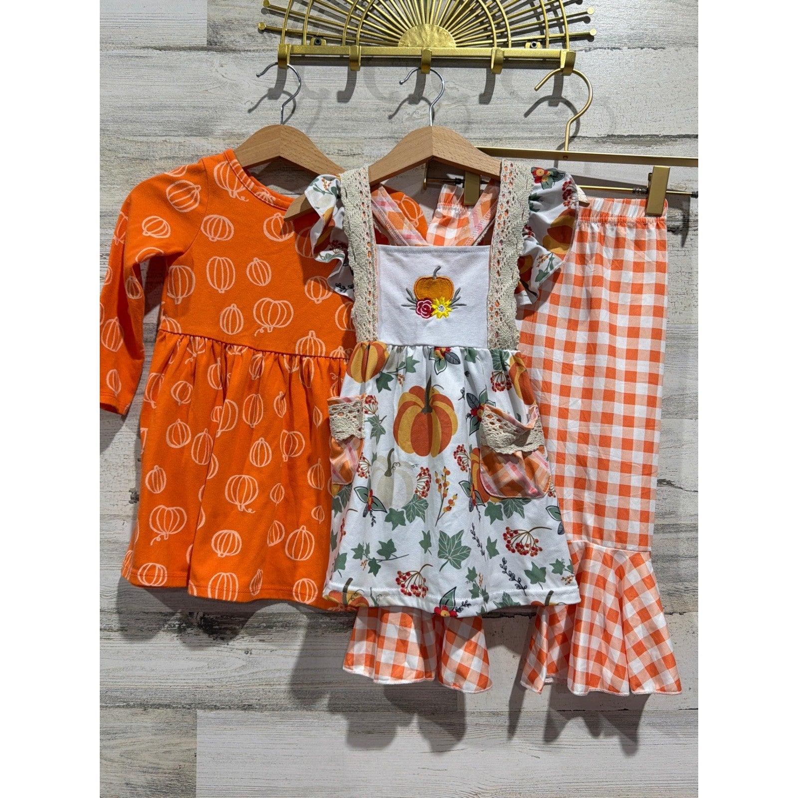 Cat & Jack Pumpkin Dress Boutique Tunic Pants Girls 2T Orange Fall Bundle EUC0