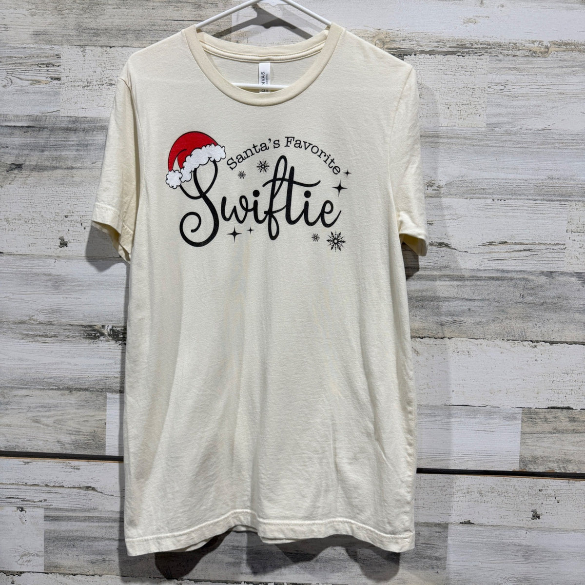 Bella Canvas T-Shirt Women Medium Cream Santa Favorite Swiftie Holiday EUC0