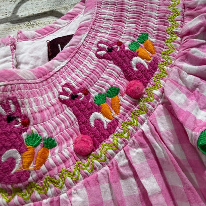 Lil Cactus Bunny Smocked Romper Girls 6-12M Pink Gingham Cotton Classic EUC1