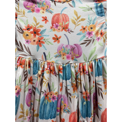 Art Class Mila & Rose Dresses Girls 7/8 Orange Pink Floral Pumpkin Fall EUC7
